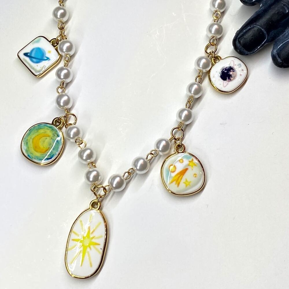 NEW Galaxy Pearl Charm Layering Necklace - Picture 10 of 10